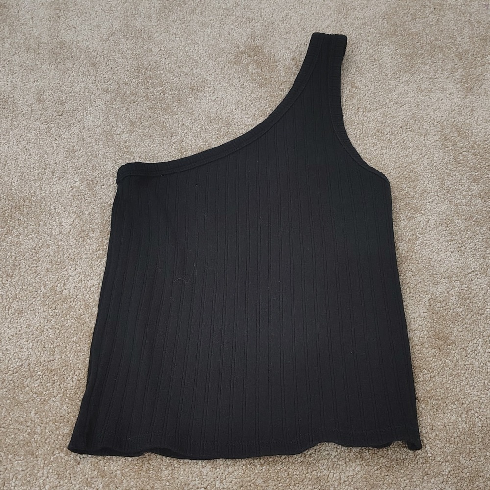 American Eagle Ribbed Black One Shoulder Tank Crop Top Small Streetwear Minimal